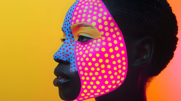 얼굴 에 다채로운 점 들 이 있는 젊은 매력적 인 아프리카인 의 초상화