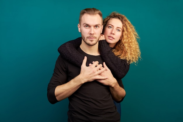 Photo portrait of young attractive couple.