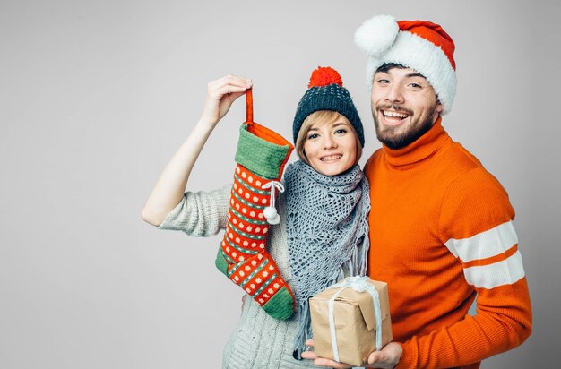 Portrait of a young bearded man and cheerful woman