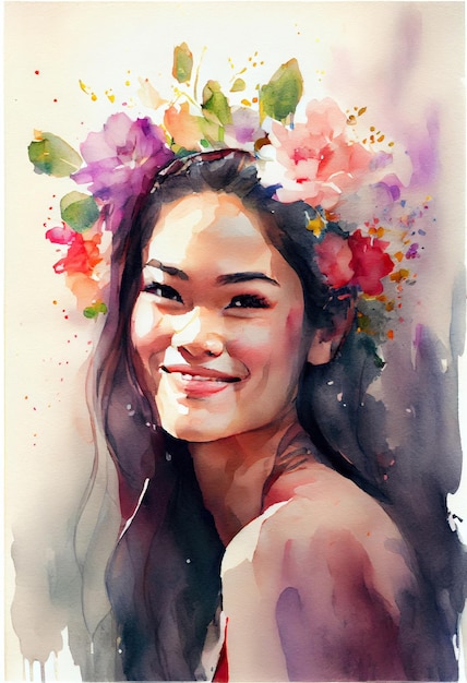 Portrait of young beautiful asian woman. ai generative