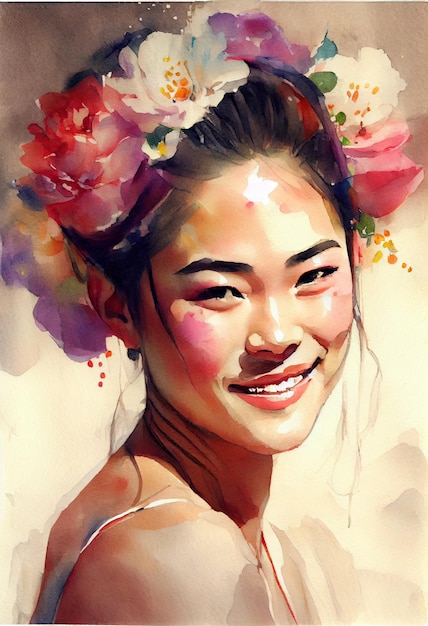 젊은 아름 다운 아시아 여자의 초상화입니다. 인공 지능 생성