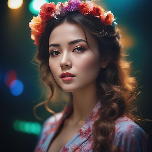 portrait of a young beautiful asian woman with a flower on her head beauty concept