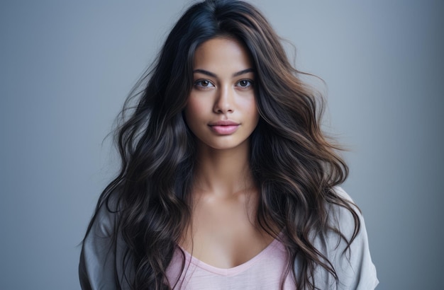 Portrait of a young beautiful Asian woman with long hair