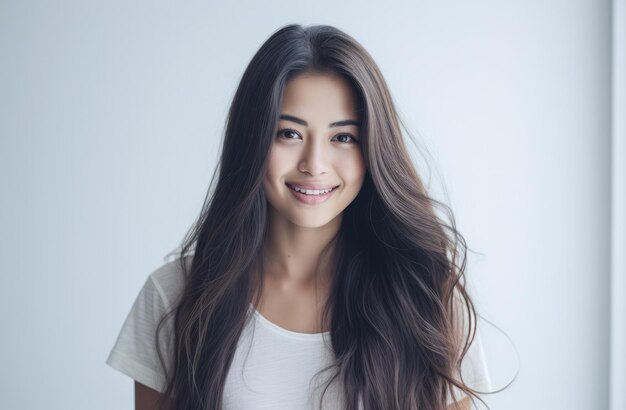 Portrait of a young beautiful Asian woman with long hair