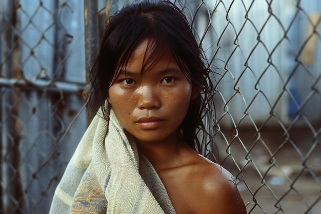 Portrait of a young beautiful Asian woman wrapped in a towel