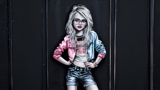 Portrait of a young beautiful blondhaired wearing trendy glasses and casual clothes and posing ove