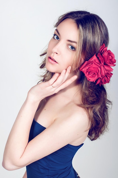 Portrait of young beautiful brunette woman with fashion make up