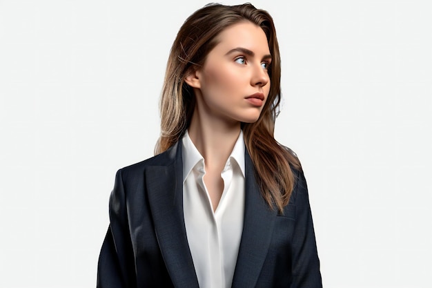 Photo portrait of a young beautiful business woman on a white background