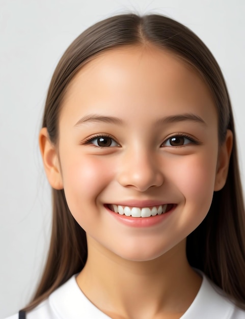 Portrait of a young beautiful cute cheerful girl smiling with white tooth