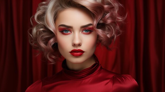 portrait of young beautiful girl in a red evening dress beauty and fashion