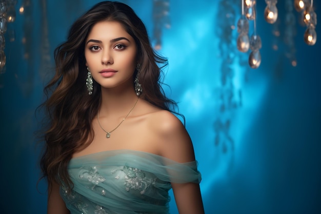 Portrait of a young beautiful Indian woman wearing elegant silver jewelry