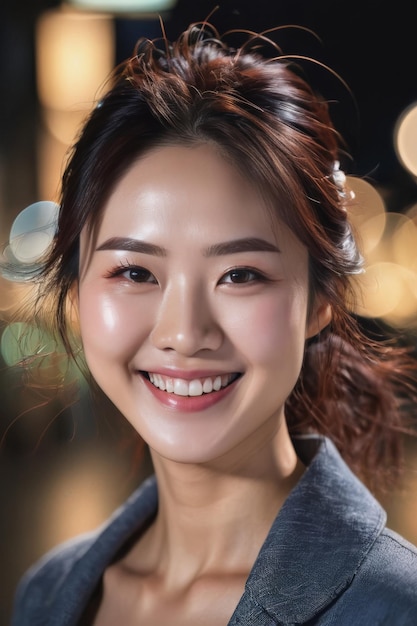 Portrait of young beautiful japanese korean woman Smile happy face fashion asian girl