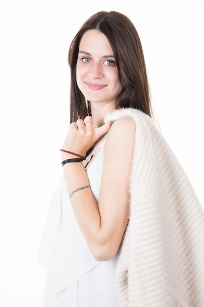 Portrait of young beautiful pretty woman with long hair posing