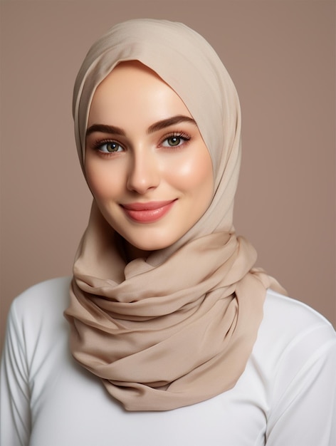 柔らかい笑顔のヒジャブを着た美しい若い女性の肖像画
