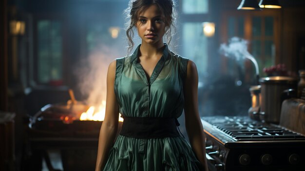 portrait of a young beautiful woman in a retro interior in the old house