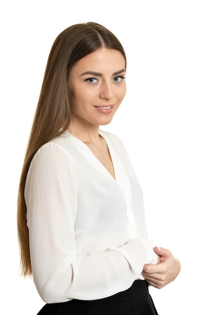 Portrait of  Young beautiful woman on white background