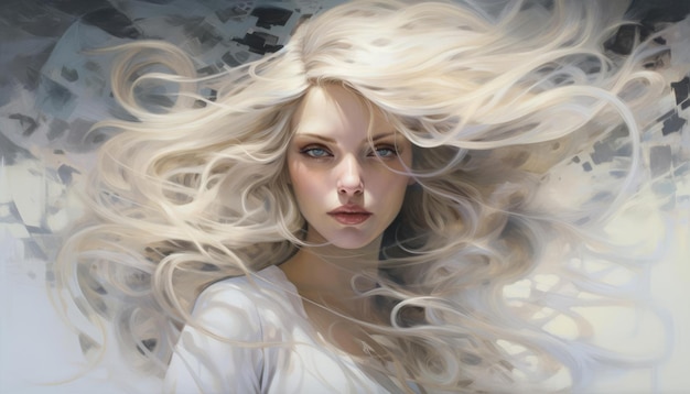 금발머리를 한 아름다운 젊은 여성의 초상화