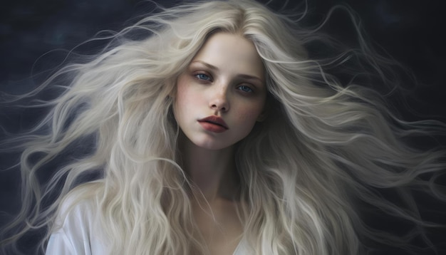 금발 머리카락 을 가진 아름다운 젊은 여자 의 초상화