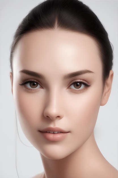 Portrait of young beautiful woman with healthy skin and natural makeup skincare model