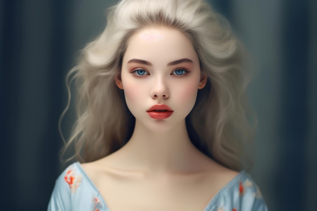 Portrait of young beautiful woman with long blonde hair and natural makeup Fashion concept