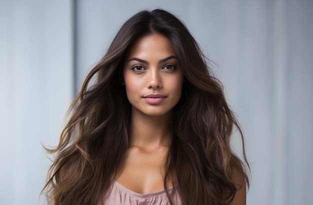 Portrait of a young beautiful woman with long hair
