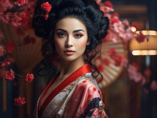Foto ritratto di giovane geisha asiatica di bellezza
