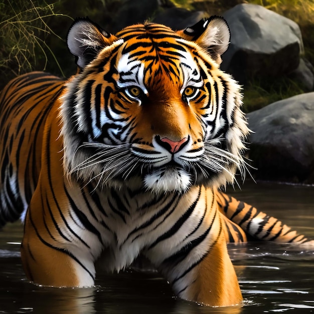 Foto ritratto di giovane tigre del bengala testa del primo piano tigre del bengala maschio del primo piano della tigre del bengala