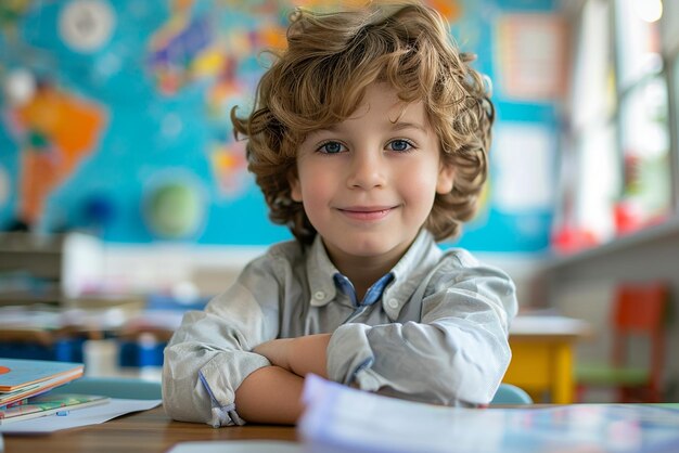 portrait of young boy in classroom