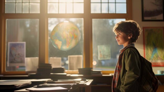 Photo portrait of young boy student attending school