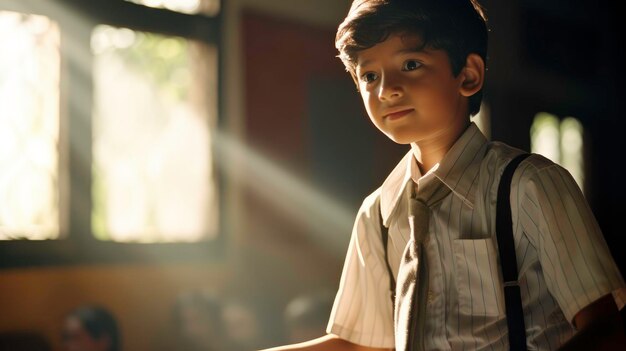 Photo portrait of young boy student attending school