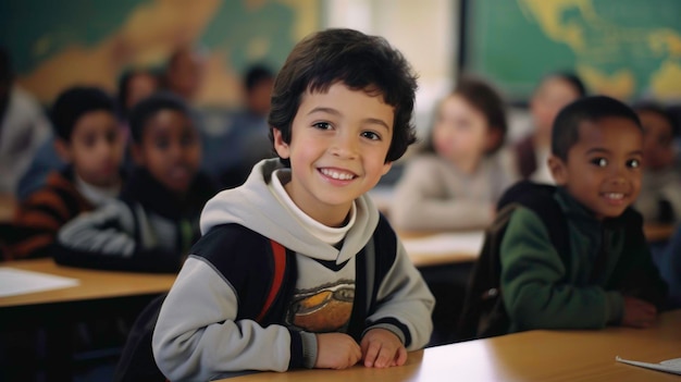 Portrait of young boy student attending school