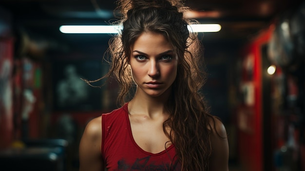 portrait of young brunette woman posing in studio