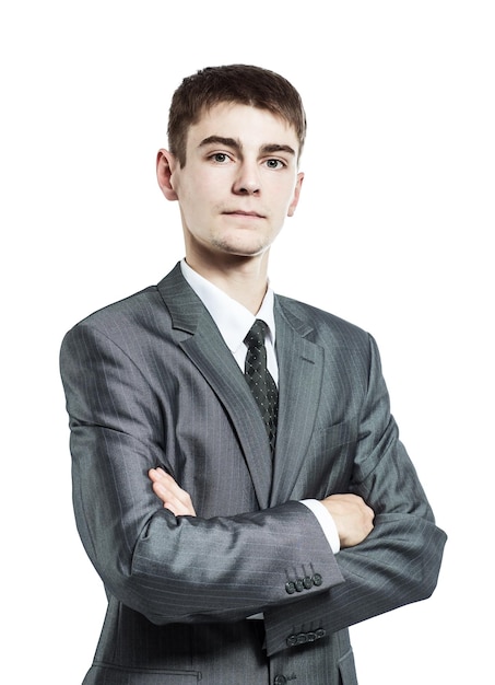 Portrait of a young businessman isolated on white