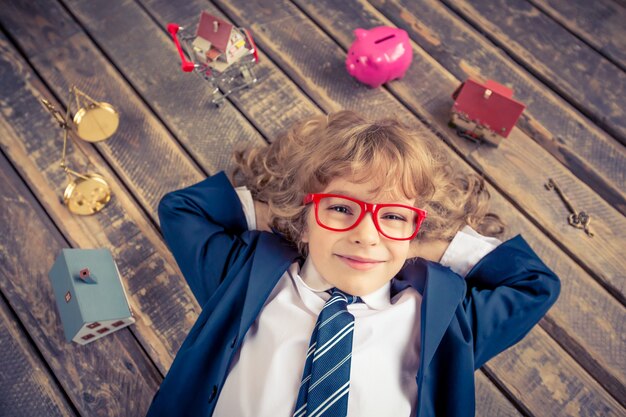 Portrait of young businessman in modern loft office Success creative and innovation concept