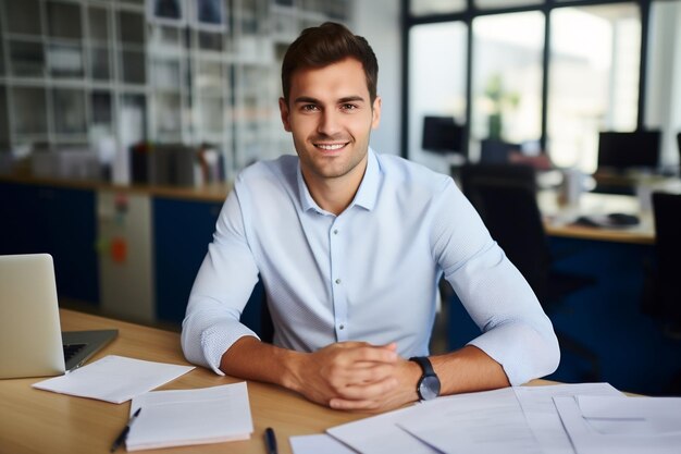 Portrait of Young Businessman in Shirt Smiling Generative AI