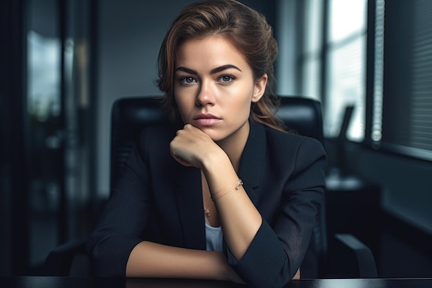 Portrait of a young businesswoman sitting at her desk in an office created with generative ai