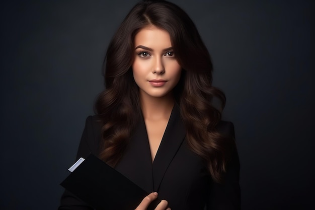 Portrait of young businesswoman with long wavy hair