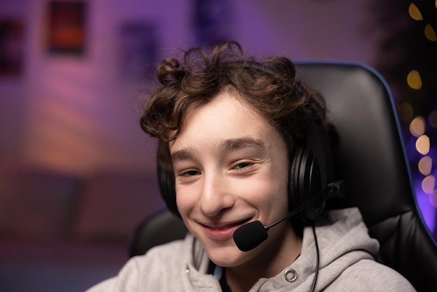 Portrait of a young college age boy teenager with curly hair