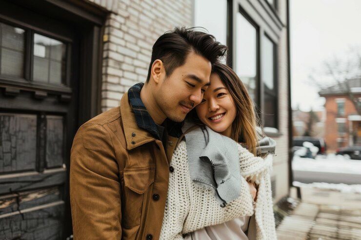 Photo 新しい家の前で若い夫婦の肖像画