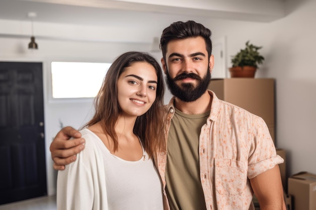 Portrait of a young couple moving into their new home