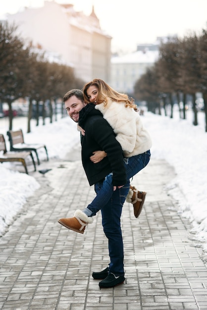 Portrait of a young couple in the park