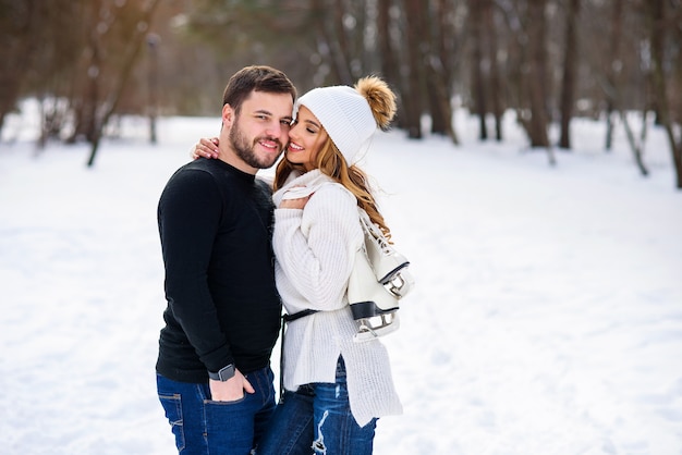 Portrait of a young couple in the park