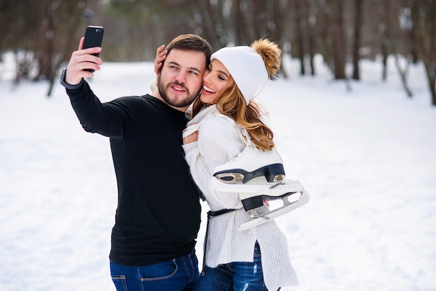 Portrait of a young couple in the park