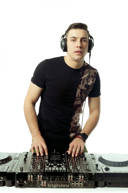 Portrait of a young DJ isolated on white background