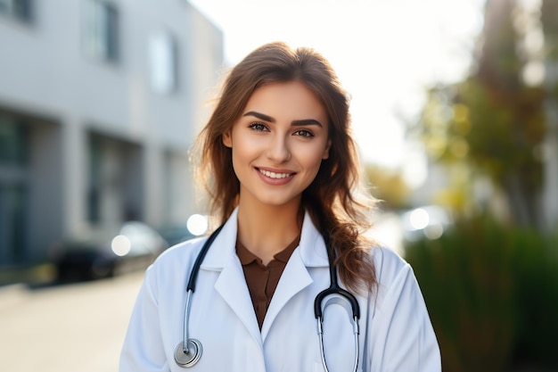 Portrait of young doctor woman with stethoscope