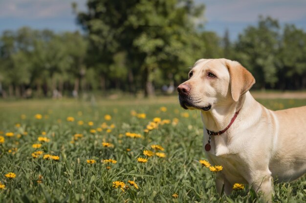 Portrait of a young dog outdoors A happy and active purebred dog outdoors in the grass on a sunny summer day