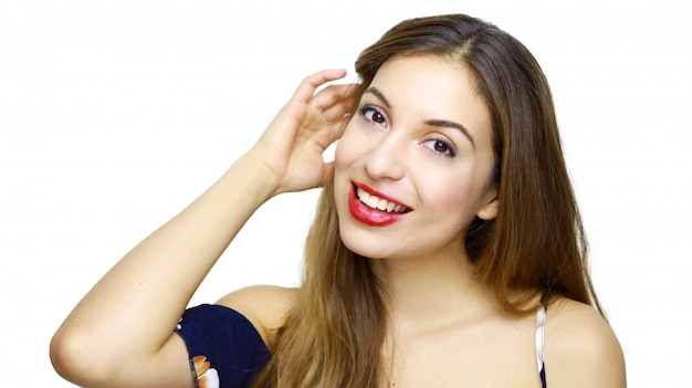 Portrait of young elegant woman with perfect skin clean