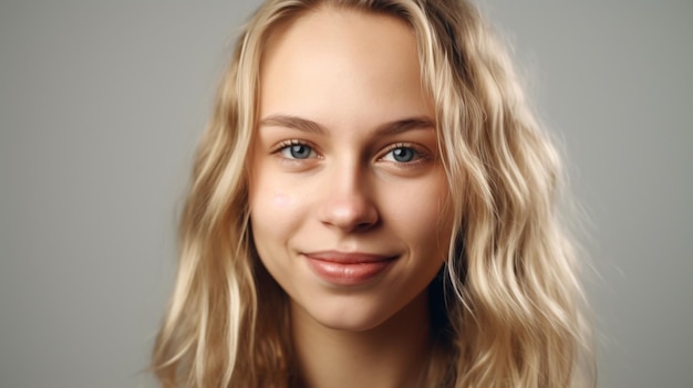 Portrait of Young European woman Smiling white background