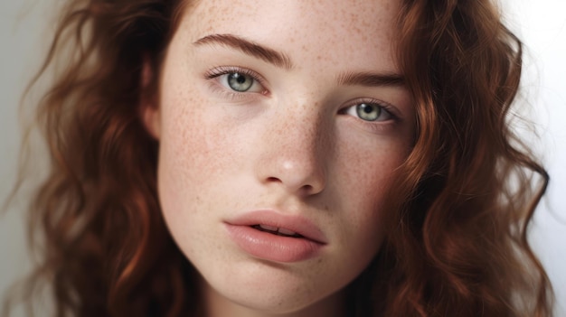 Photo portrait of a young european woman with problem skin cute woman with rosacea rosacea pigmentation