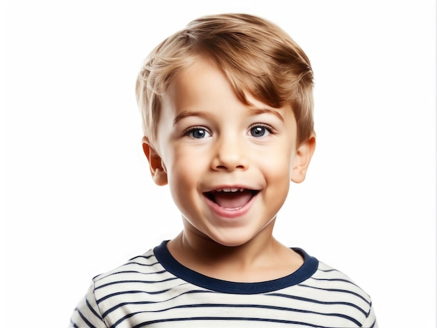 Portrait of young excited shocked crazy smiling boy child kid on white studio background